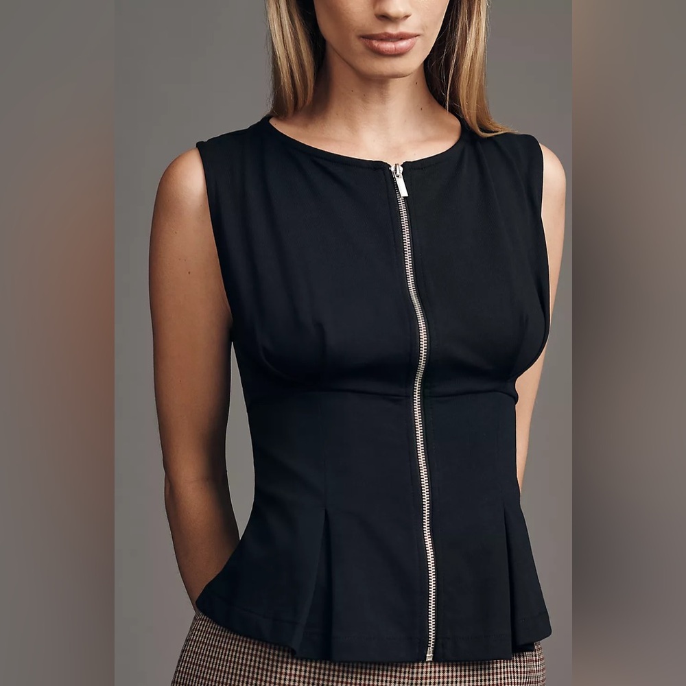 NWT Size M - Pilcro 100% Cotton Zip-Front Peplum Top (NWT US$ 78) - Picture 3 of 16